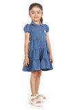 Classic Blue Denim Casual Dress For Girls