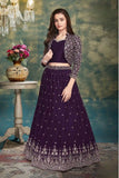 Deep Purple Embroidered Lehenga Choli With Jacket For Girls
