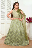 Pista Green Sequins Lehenga Choli Set For Girls