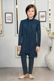 Ethnic Teal Blue Sequins Embroidered Indo-Western Sherwani Style Suit For Boys