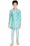 Classic Blue Printed Sherwani With White Pant For Boys - Lagorii Kids