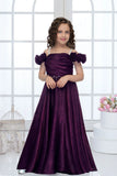 Dark Wine Embellished Off-Shoulder Party Gown For Girls
