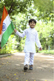White Kurta Pyjama Set with Subtle Self-Design Embroidery For Boys