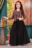 Black Palazzo Set With Sequin And Embroidered For Girls