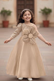 Fawn One-Shoulder Flower Appliqué Gown for Girls