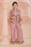 Pink Embroidered Jacket Palazzo Set for Girls