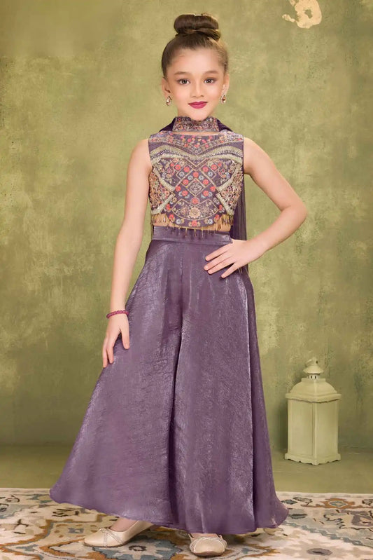 Designer Purple Thread Embroidery For Palazzo Set For Girls