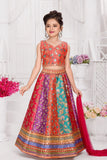 Multicolor Embellished Lehenga Choli with Dupatta For Girls