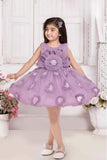 Lavender Floral Embellished Party Wear Frock With Sequin Detailing For Girls