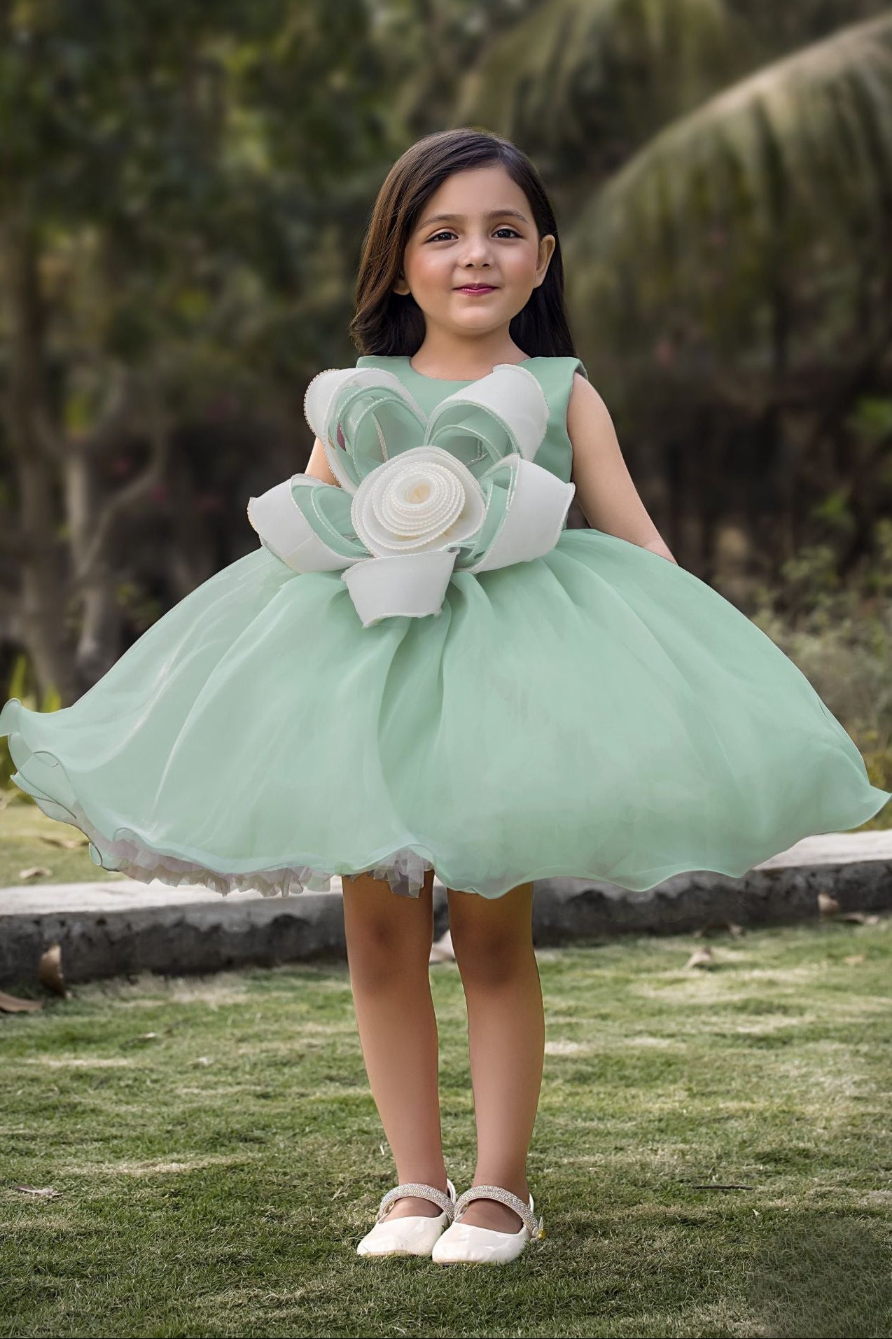 Girls Mint Green Floral Applique Party Dress – Lagorii Kids