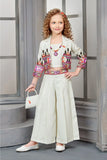 Stylish Cream Co-Ord Set with Embroidered Overcoat & Palazzo Pants For Girls
