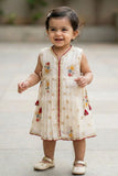 Cream Floral Embroidered Casual Dress with Tassel Detailing For Girls