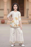 Beige Floral Printed and Sequins Work Palazzo Set For Girls