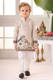 Heritage Peacock Beige Printed Kurta with White Pajama For Boys