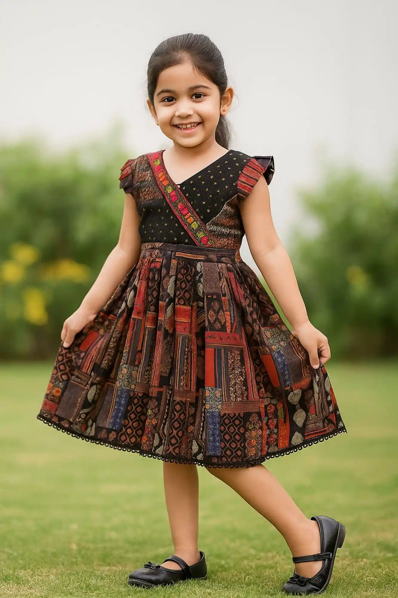black kalamkari dress Black elephant Kalamkari long dress L / Black