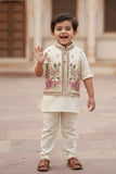 Cream Embroidered Kurta Set with Nehru Jacket For Boys