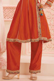 Orange Angrakha Kurti & Straight Pant Set For Girls