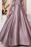 Mauve Gown with Draped Bodice and 3D Floral Appliqué Embroidery For Girls