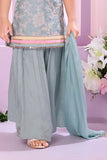 Sea Blue Embroidered Sharara Set with Sleeveless Kurti And Dupatta For Girls
