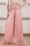 Pastel Pink Cape Style Palazzo Set With Sequin Floral Embroidery For Girls