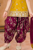 Mustard And Wine Sequins Embroidered Patiala Set For Girls