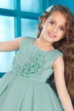 Sea Green Partywear Frock With Floral Embellished For Girls