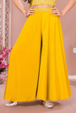 Yellow Embroidered Crop Top with Palazzo Pant For Girls