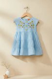 Elegant Blue Hakoba And Embroidered Frock For Girls