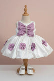 White & Pink Butterfly Bow Party Wear Frock for Girls
