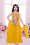 Yellow Heavy Embroidered Palazzo Set for Girls