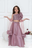 Mauve Organza Lehenga Choli And Dupatta For Girls