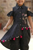Black Checkered Dhoti Pants Set For Girls