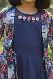Blue Gown With Floral Printed Long Jacket For Girls