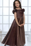 Brown Embellished Off-Shoulder Party Gown For Girls