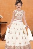 Cream Multi-Thread Embroidered Lehenga Choli Set For Girls