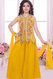 Yellow Heavy Embroidered Palazzo Set for Girls