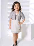 Grey Pinstripe Shift Dress with Matching Over coat For Girls