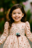 Blush Pink Floral Embroidered Frock with Long Sleeves For Girls