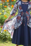 Blue Gown With Floral Printed Long Jacket For Girls