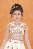 Cream Multi-Thread Embroidered Lehenga Choli Set For Girls