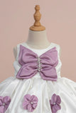 White & Pink Butterfly Bow Party Wear Frock for Girls