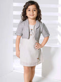 Grey Pinstripe Shift Dress with Matching Over coat For Girls