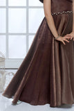 Brown Embellished Off-Shoulder Party Gown For Girls