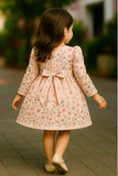 Blush Pink Floral Embroidered Frock with Long Sleeves For Girls