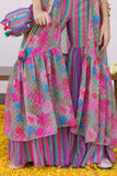 Multicolor Printed Sharara Set With Over Coat For Girls