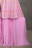 Pink Sequin Work Palazzo Set For Girls