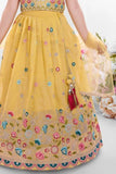 Mustard Lehenga Choli With Multicolor Embroidered for Girls