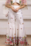 Elegant White Floral Embroidered Palazzo Set  With Embroidered Cape For Girls