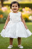 White Party Frock with Rosette Bow and Shimmer Layers For Girls