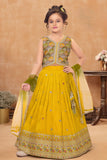 Mustard Yellow Embroidered Lehenga Choli Set For Girls
